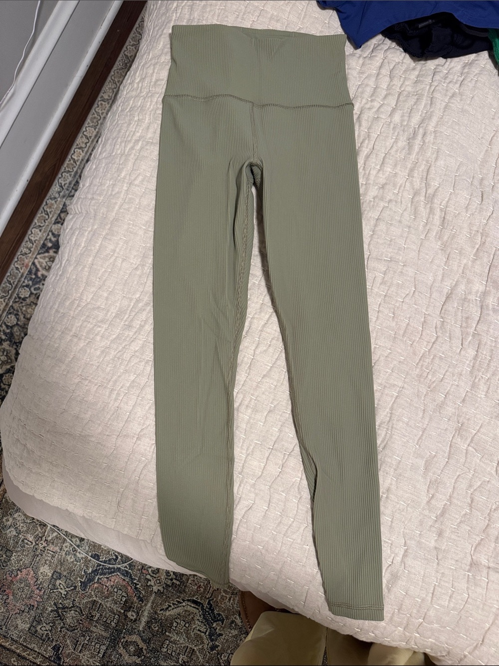 Womens High-Waist Ribbed Leggings - Sage Green
